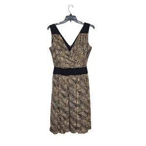 Adrianna Papell Silk Leopard Print Sleeveless Belted V-Neck Cocktail Dress 16W